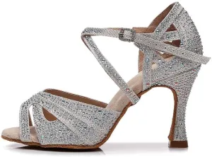 AOQUNFS Women Rhinestones Latin Dance Shoes Ballroom Salsa Performance Wedding Dancing Shoes,Z018