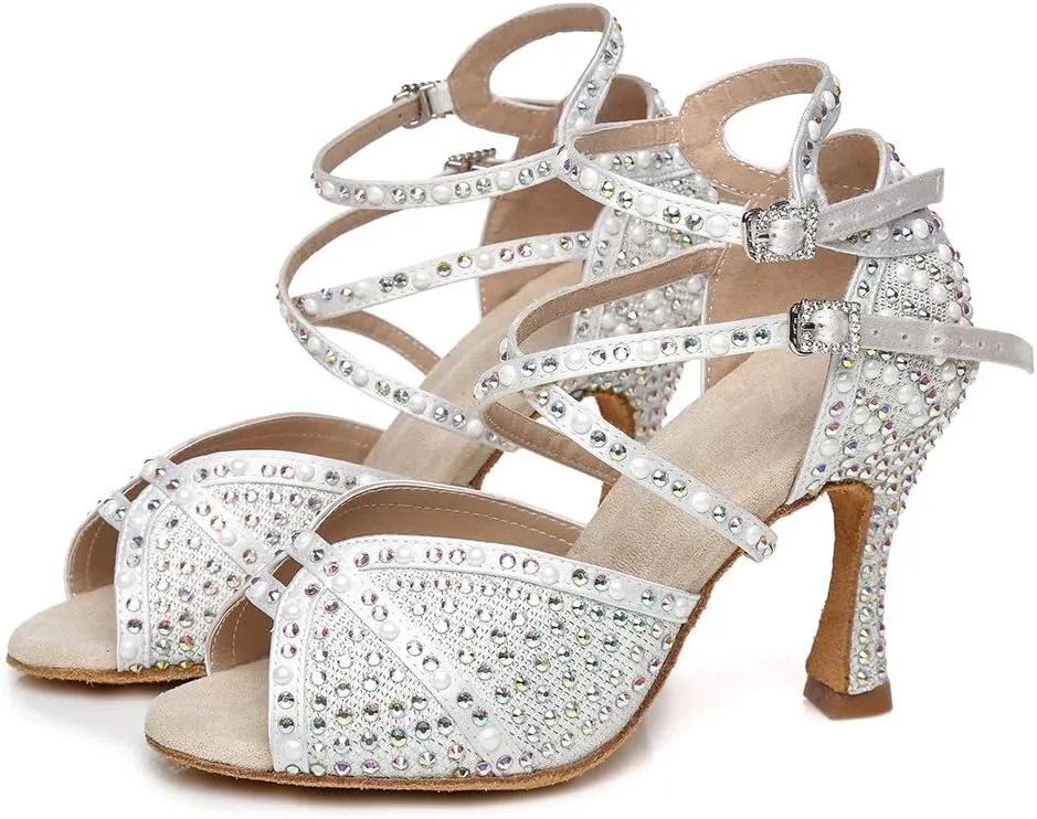 AOQUNFS Women Rhinestones Latin Dance Shoes Ballroom Salsa Performance Wedding Dancing Shoes,Z022