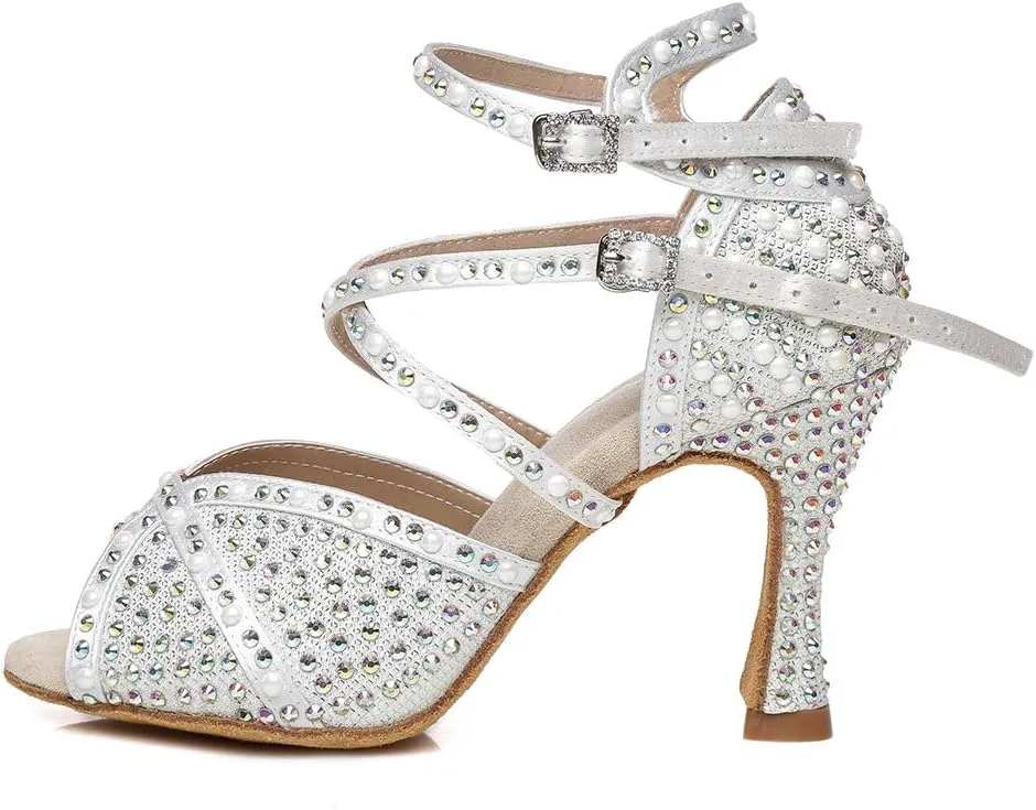 AOQUNFS Women Rhinestones Latin Dance Shoes Ballroom Salsa Performance Wedding Dancing Shoes,Z022