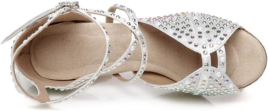 AOQUNFS Women Rhinestones Latin Dance Shoes Ballroom Salsa Performance Wedding Dancing Shoes,Z022