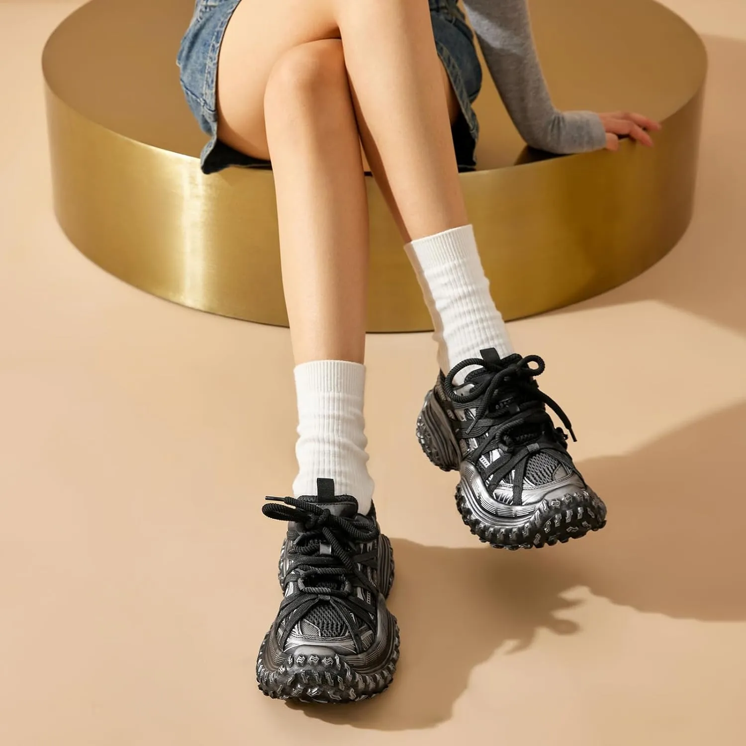 BEAU TODAY Chunky Sneakers for WomenWomens Fashion Sneakers, Genuine Leather Sneakers for Women, Lace Up Comfortable Casual Walking Dad Shoes