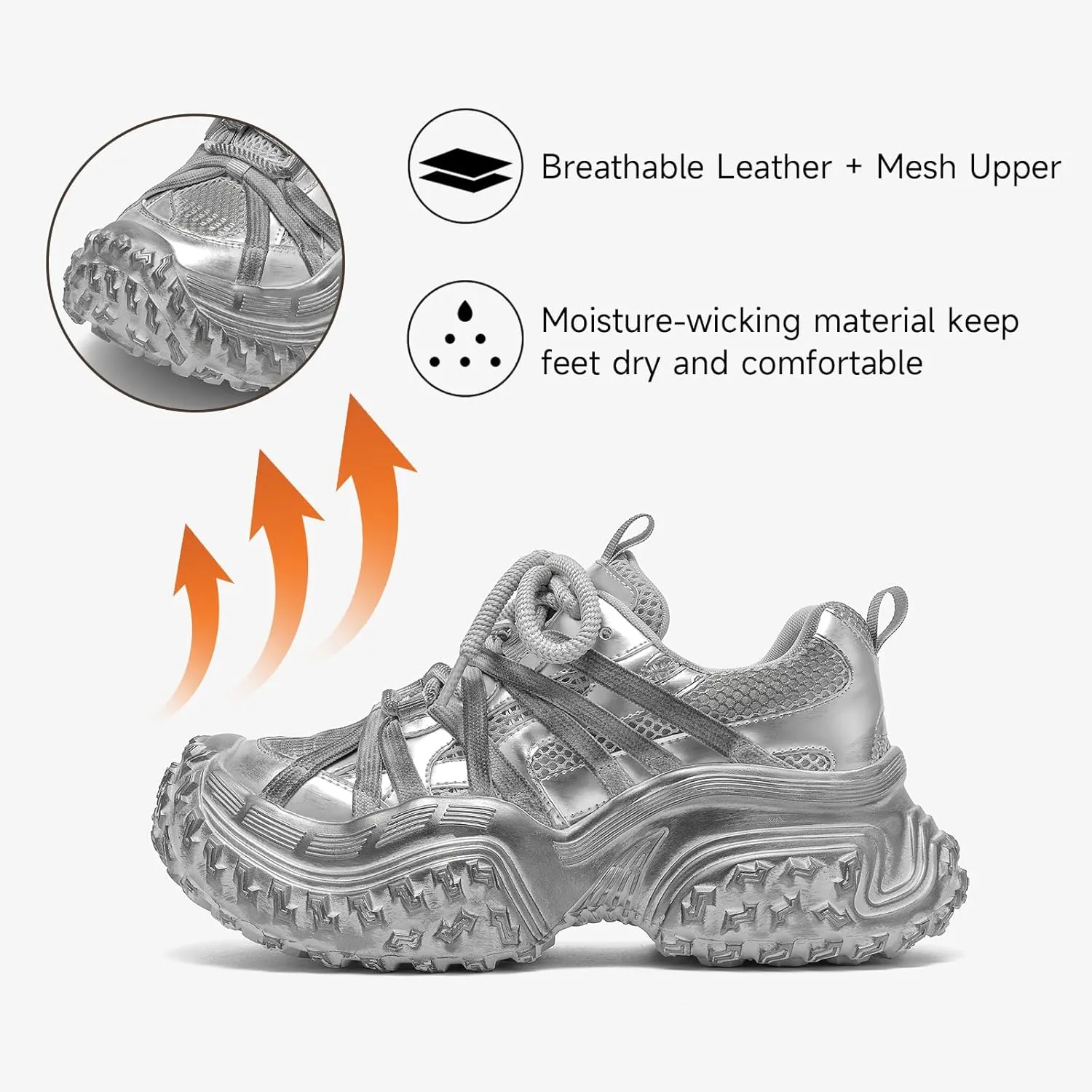 BEAU TODAY Chunky Sneakers for WomenWomens Fashion Sneakers, Genuine Leather Sneakers for Women, Lace Up Comfortable Casual Walking Dad Shoes