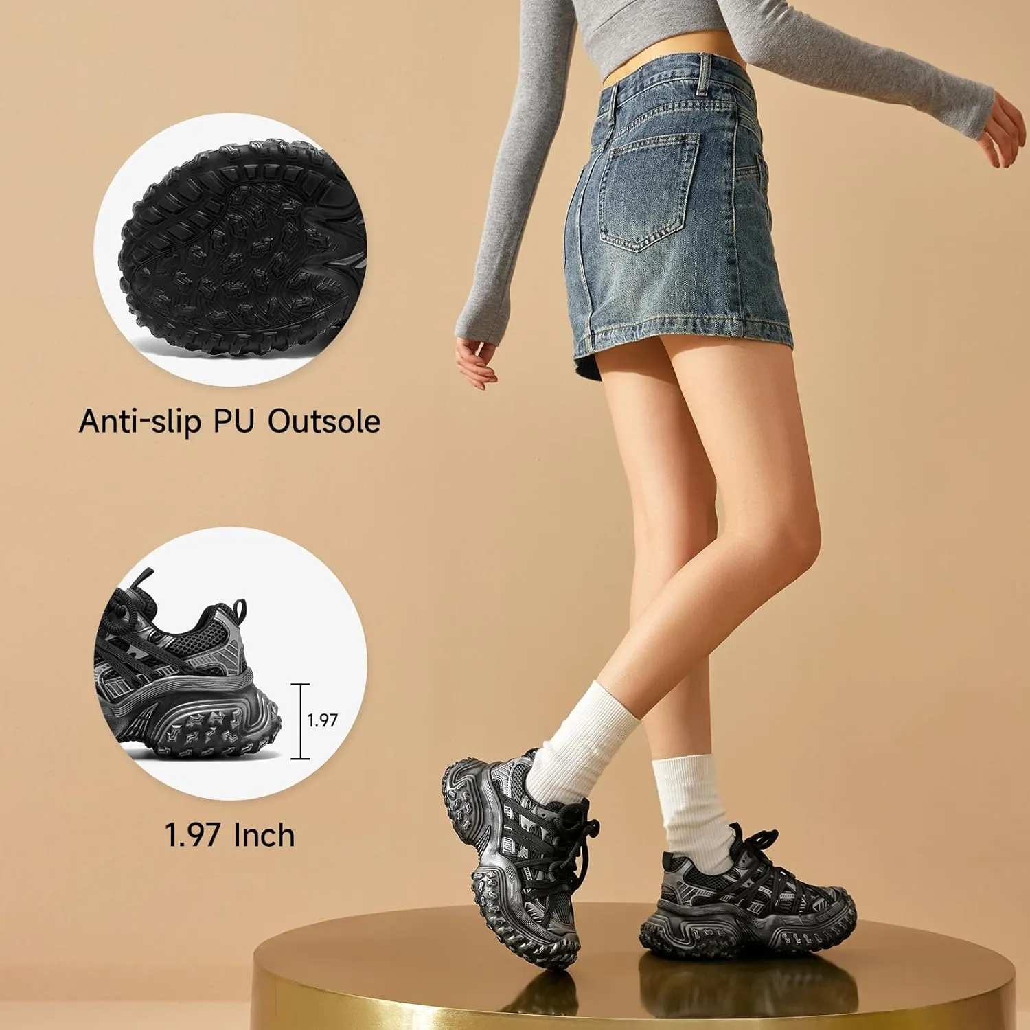 BEAU TODAY Chunky Sneakers for WomenWomens Fashion Sneakers, Genuine Leather Sneakers for Women, Lace Up Comfortable Casual Walking Dad Shoes