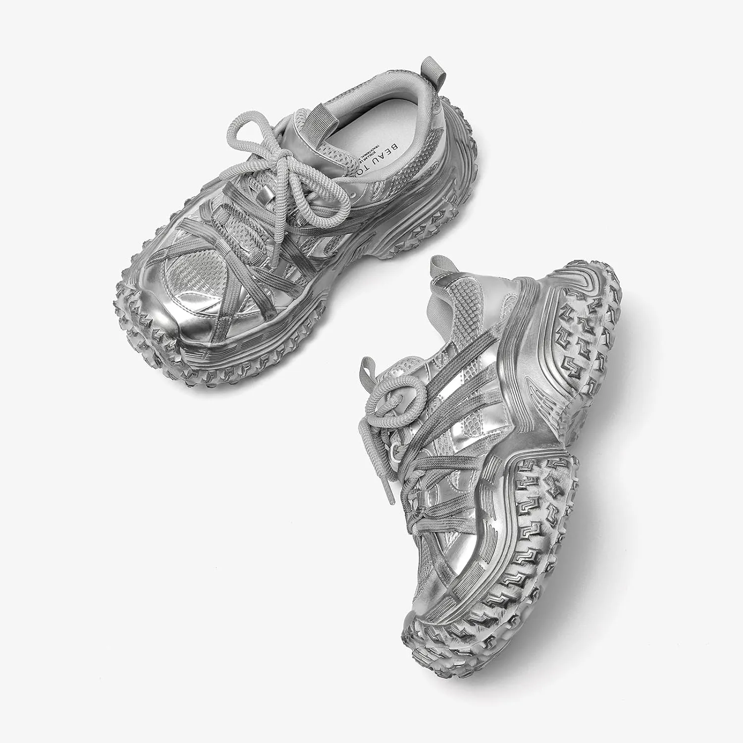 BEAU TODAY Chunky Sneakers for WomenWomens Fashion Sneakers, Genuine Leather Sneakers for Women, Lace Up Comfortable Casual Walking Dad Shoes
