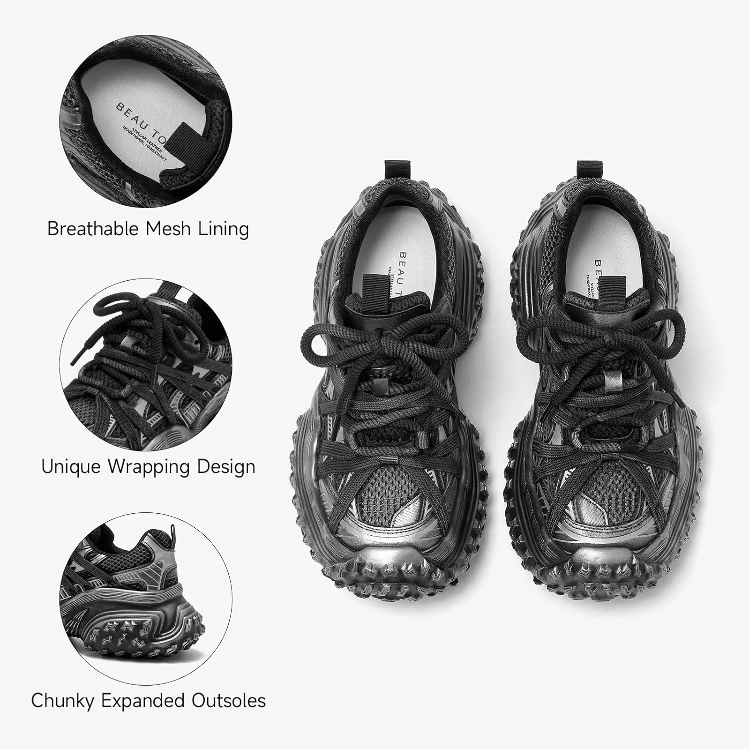 BEAU TODAY Chunky Sneakers for WomenWomens Fashion Sneakers, Genuine Leather Sneakers for Women, Lace Up Comfortable Casual Walking Dad Shoes