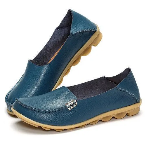 Big Size Soft Leather Pure Color Metal Slip On Comfortable Lazy Loafers