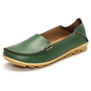 Big Size Soft Leather Pure Color Metal Slip On Comfortable Lazy Loafers