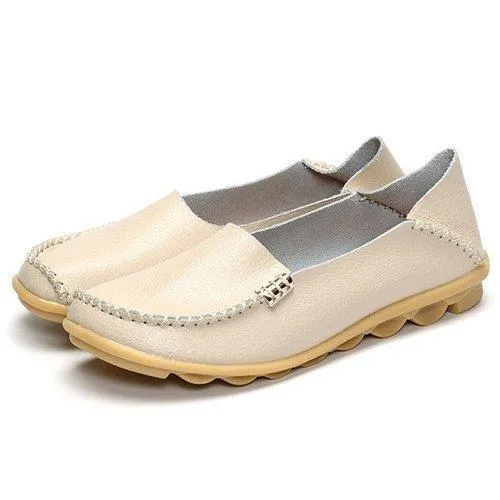 Big Size Soft Leather Pure Color Metal Slip On Comfortable Lazy Loafers