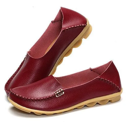 Big Size Soft Leather Pure Color Metal Slip On Comfortable Lazy Loafers