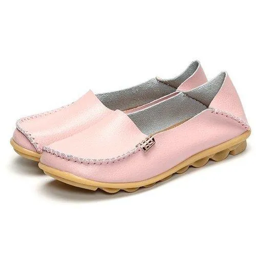 Big Size Soft Leather Pure Color Metal Slip On Comfortable Lazy Loafers