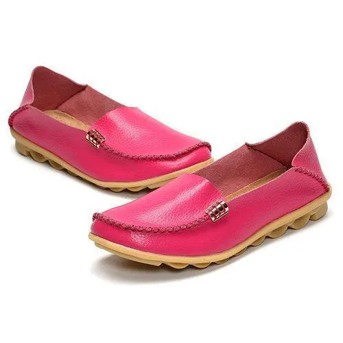 Big Size Soft Leather Pure Color Metal Slip On Comfortable Lazy Loafers