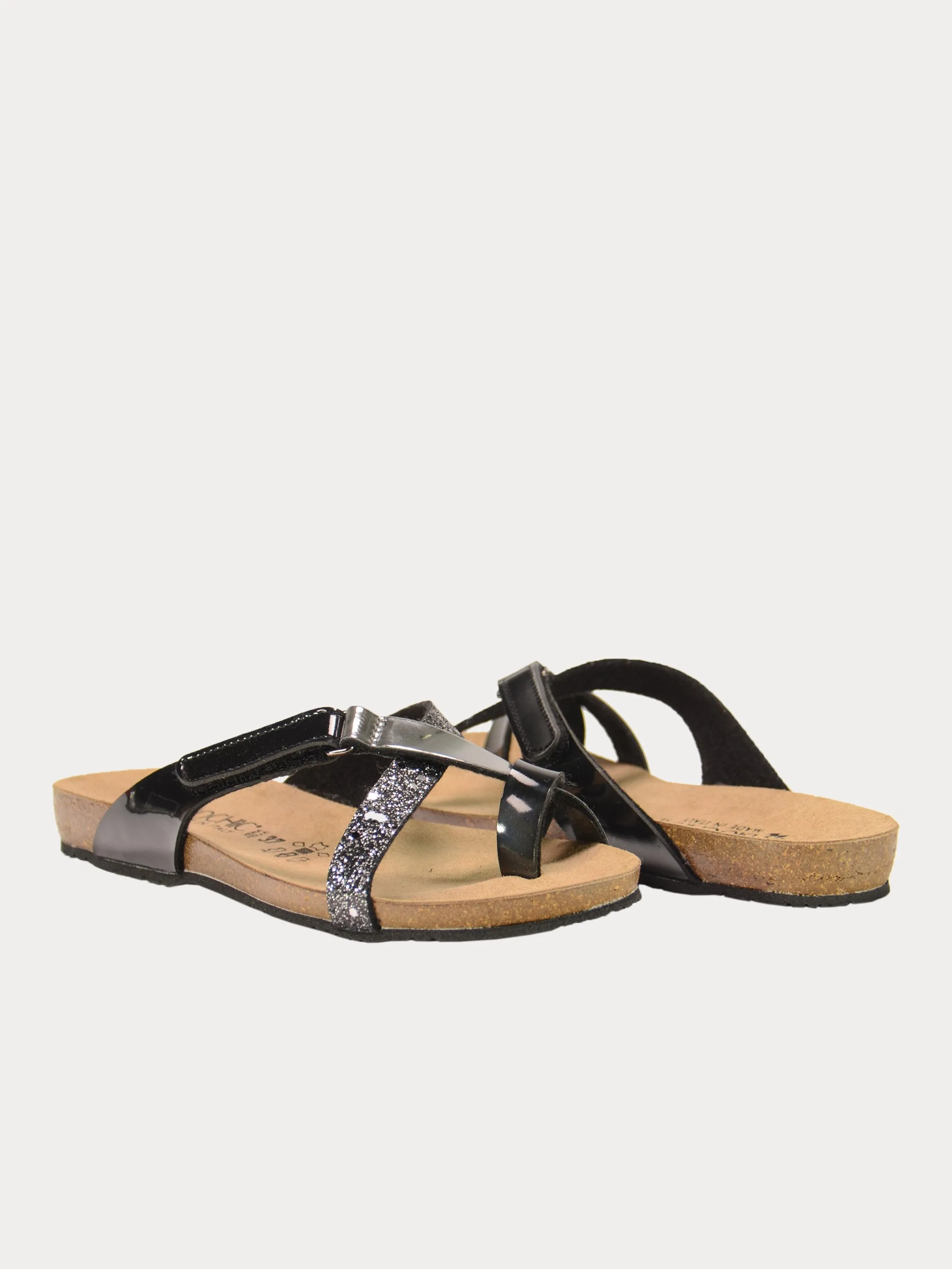 Biochic Women's Casual Slip-On Black Flat Sandals