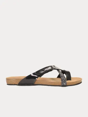 Biochic Women's Casual Slip-On Black Flat Sandals