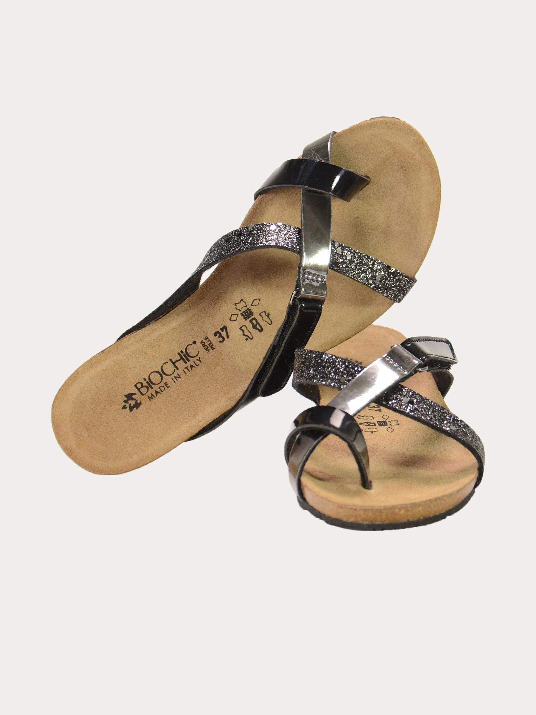 Biochic Women's Casual Slip-On Black Flat Sandals