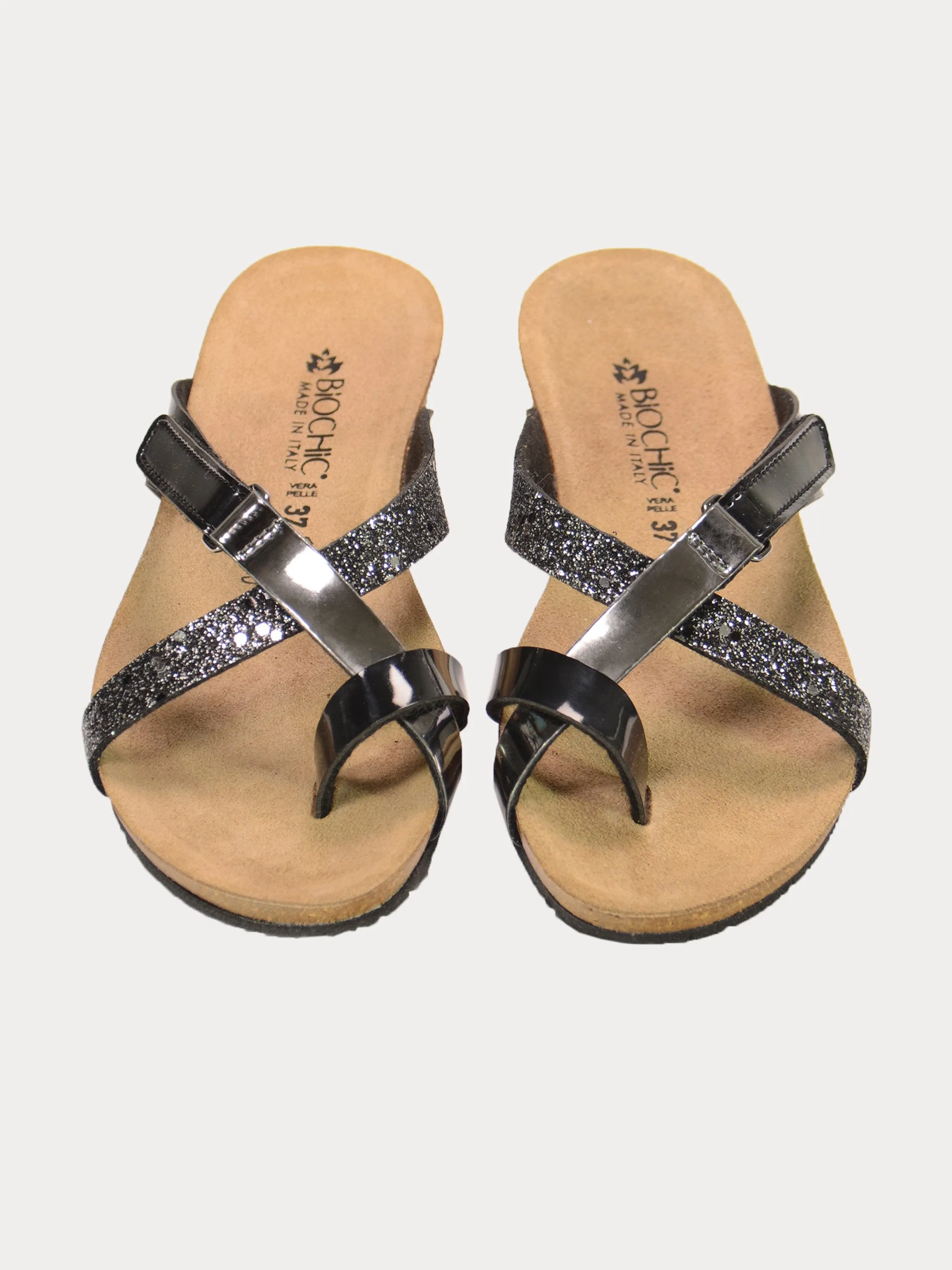Biochic Women's Casual Slip-On Black Flat Sandals