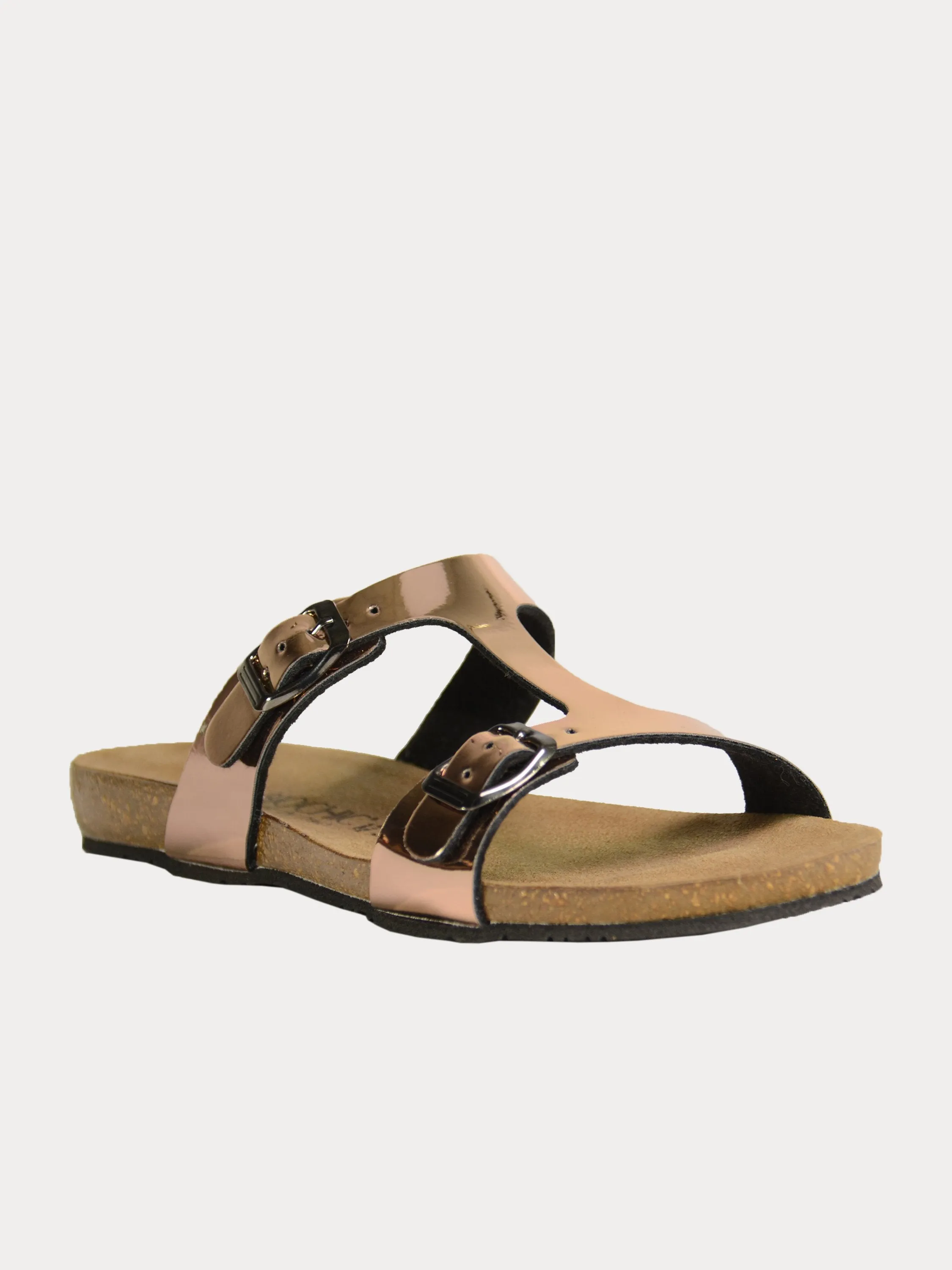 Biochic Women's Dual Strap Metallic Flat Sandals
