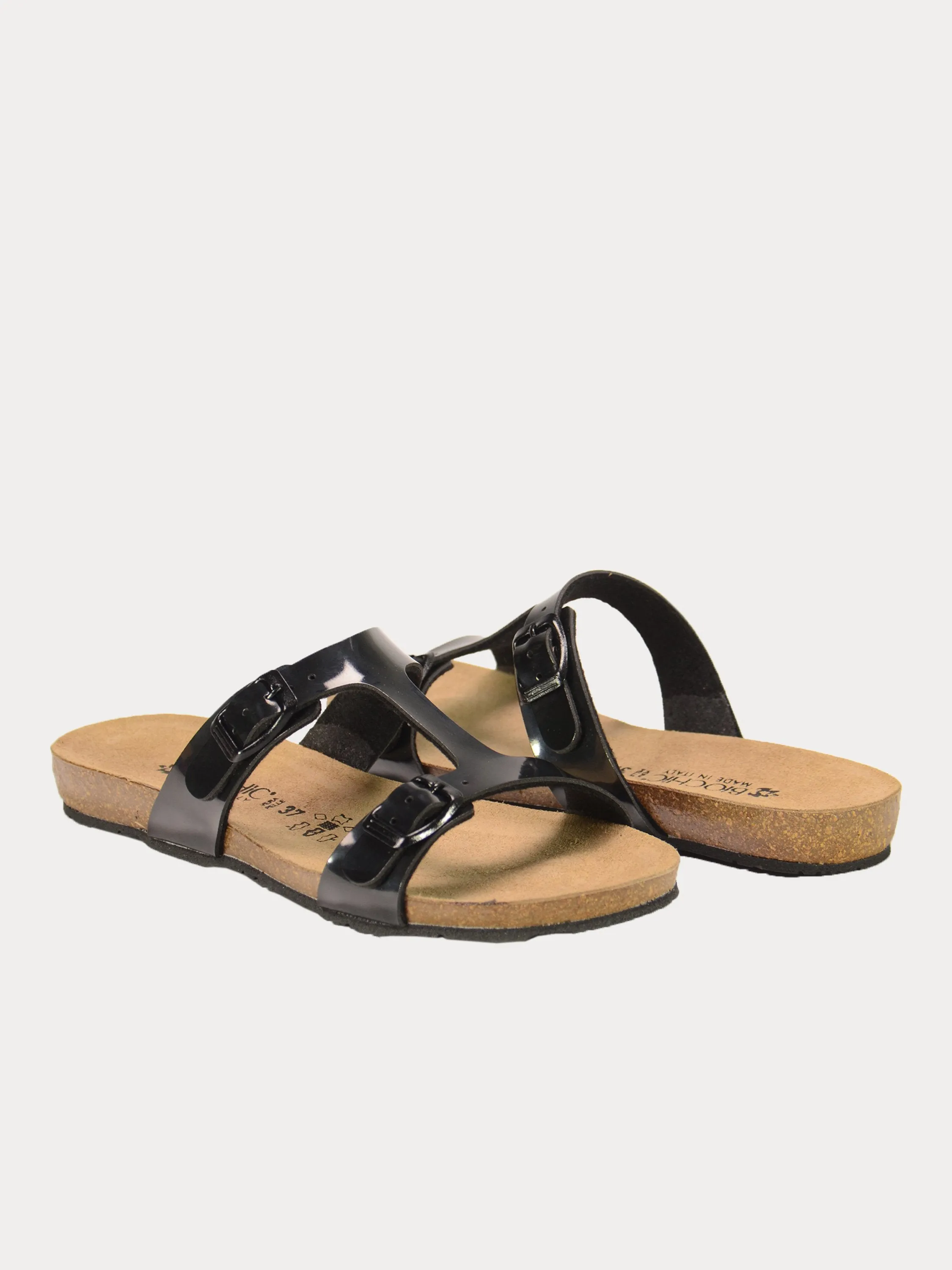 Biochic Women's Dual Strap Metallic Flat Sandals