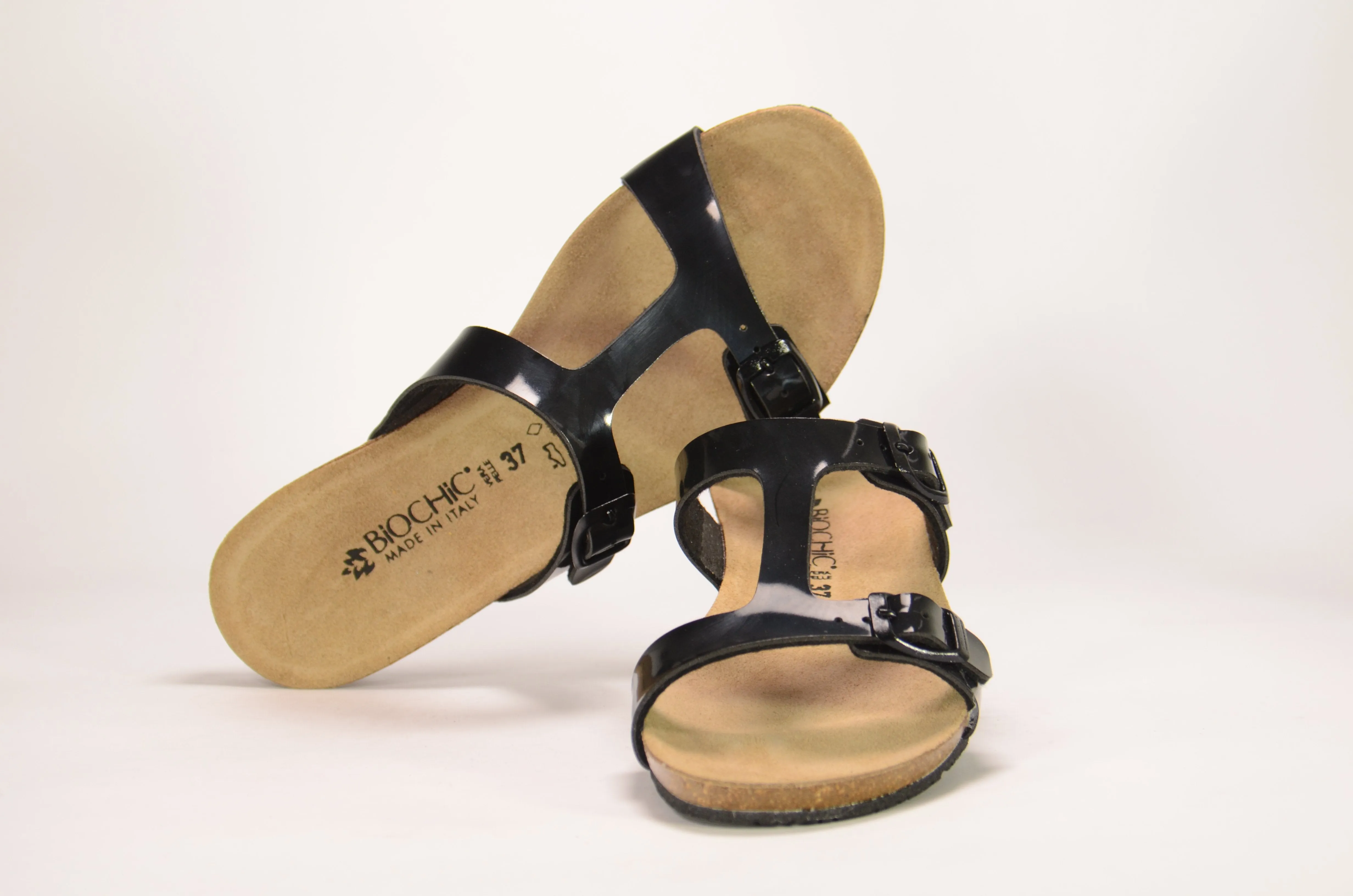 Biochic Women's Dual Strap Metallic Flat Sandals