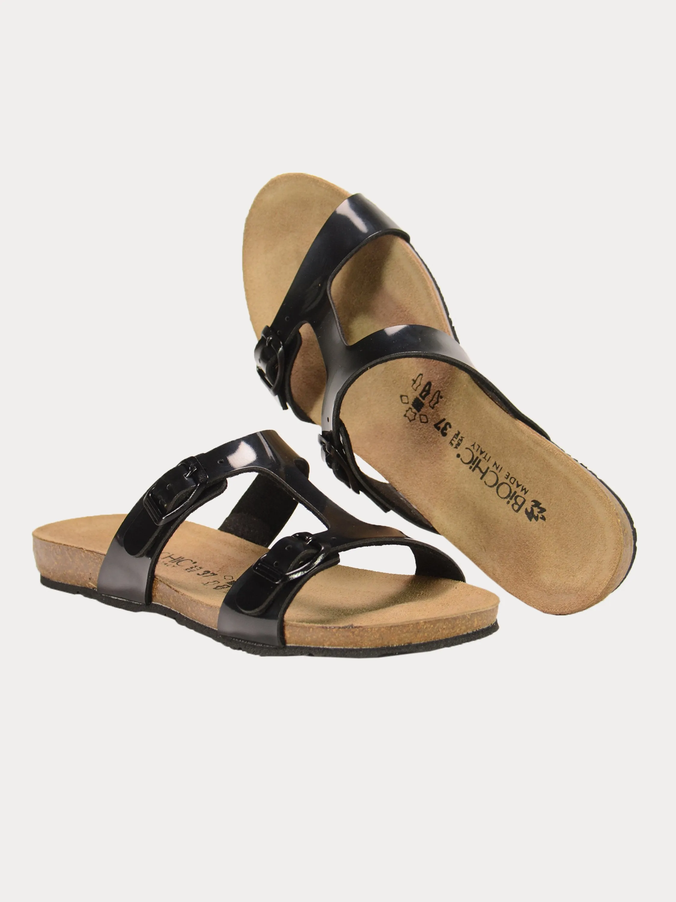 Biochic Women's Dual Strap Metallic Flat Sandals