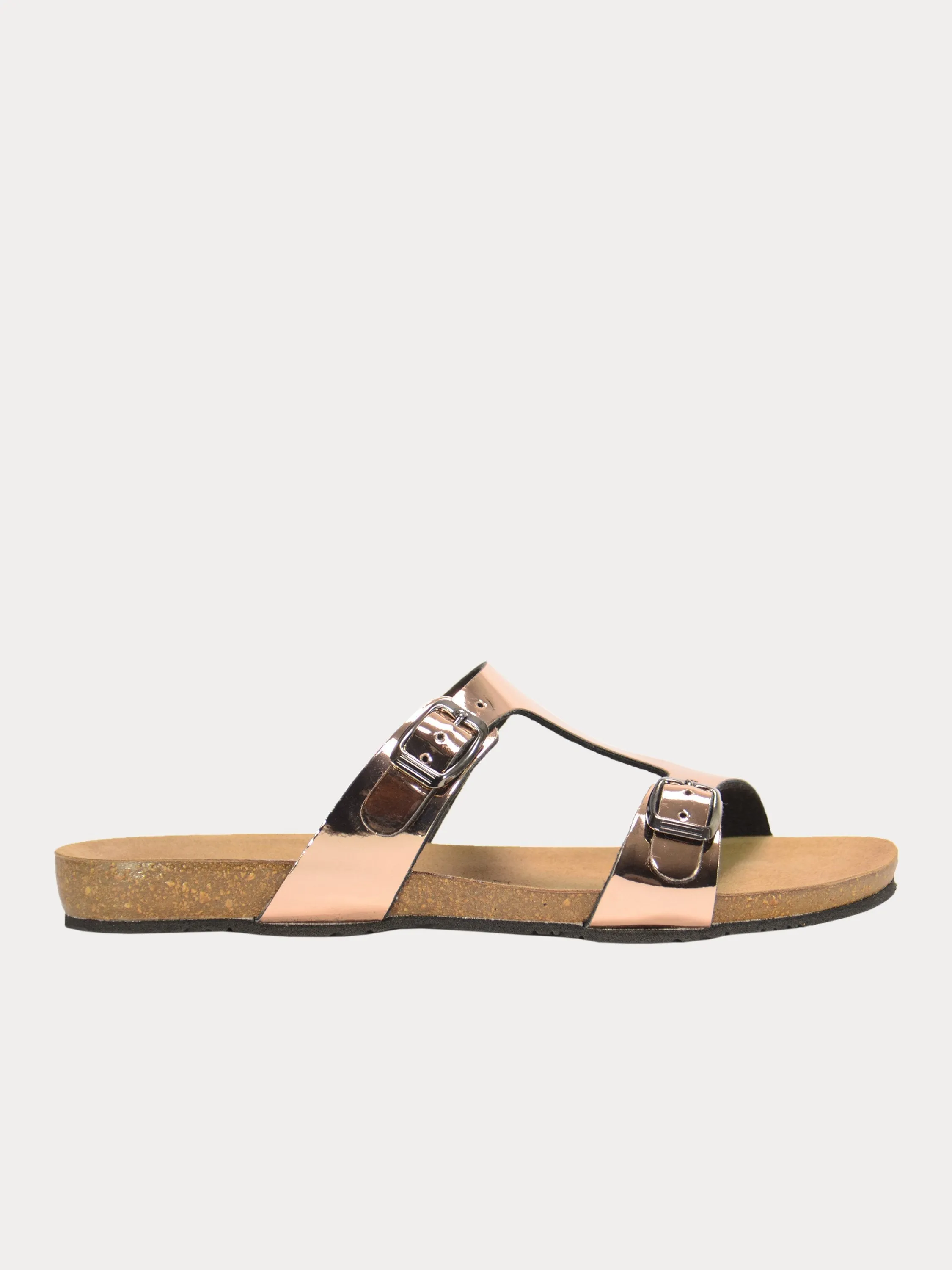 Biochic Women's Dual Strap Metallic Flat Sandals