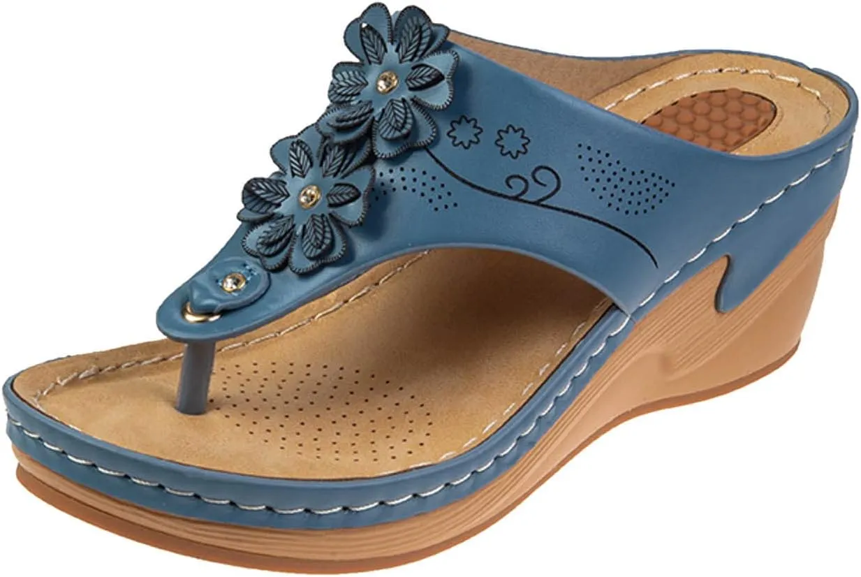 Bohemian Orthopedic Sandals for Women 2025 Floral Hollow Out Mesh Sports Sandals Casual Thick Soled Height Increasing Sandals