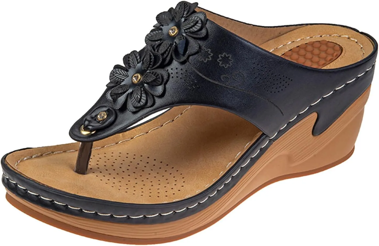 Bohemian Orthopedic Sandals for Women 2025 Floral Hollow Out Mesh Sports Sandals Casual Thick Soled Height Increasing Sandals