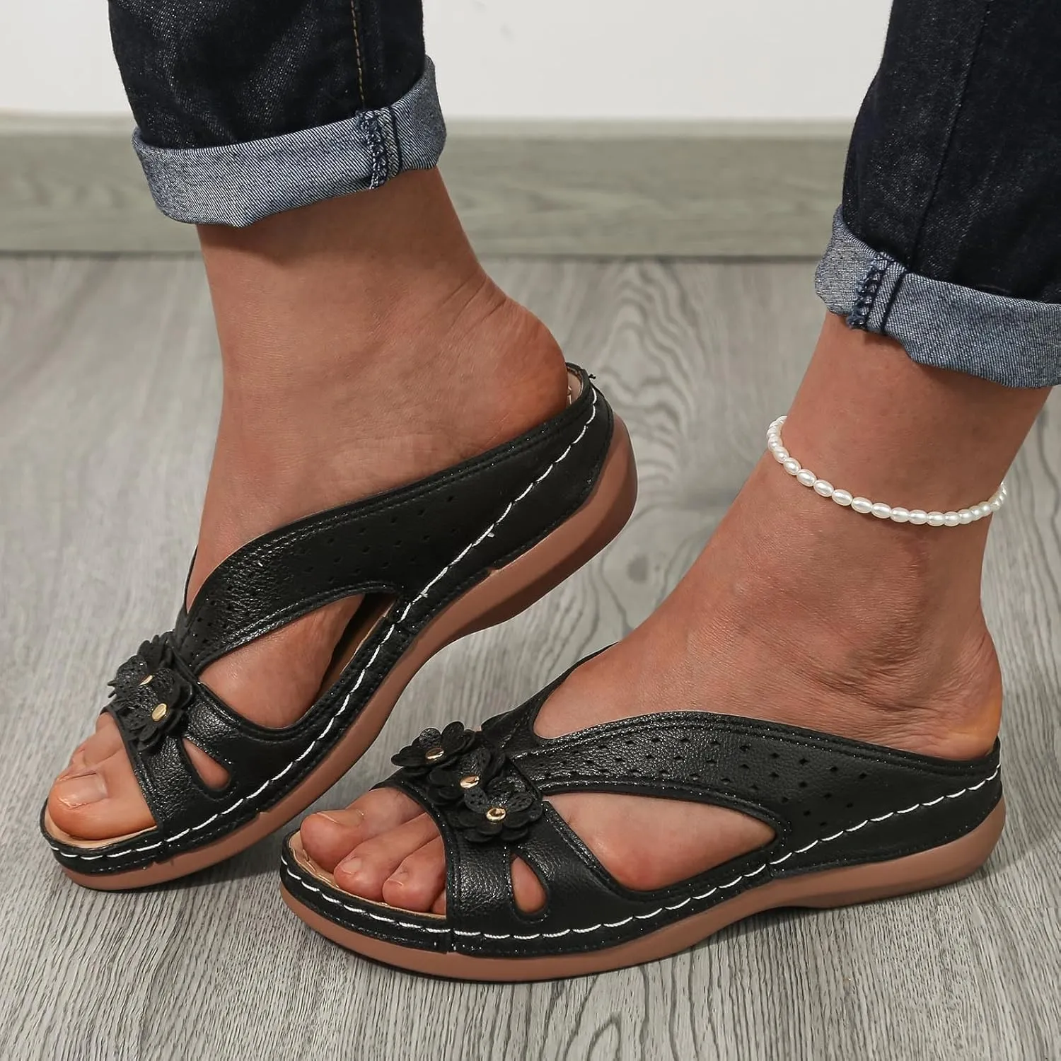 Bohemian Sandals for Women Wedge Shoes 2025 Arch Support Open Toe Fish Mouth Mesh Breathable Slides Lightweight Platform Shoe