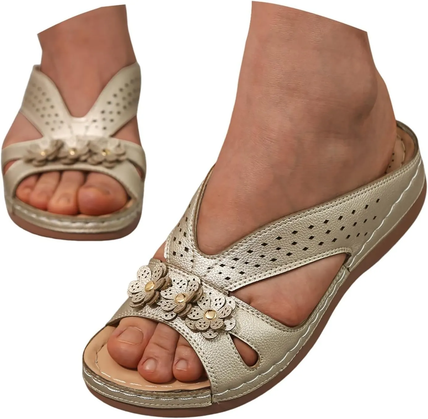 Bohemian Sandals for Women Wedge Shoes 2025 Arch Support Open Toe Fish Mouth Mesh Breathable Slides Lightweight Platform Shoe