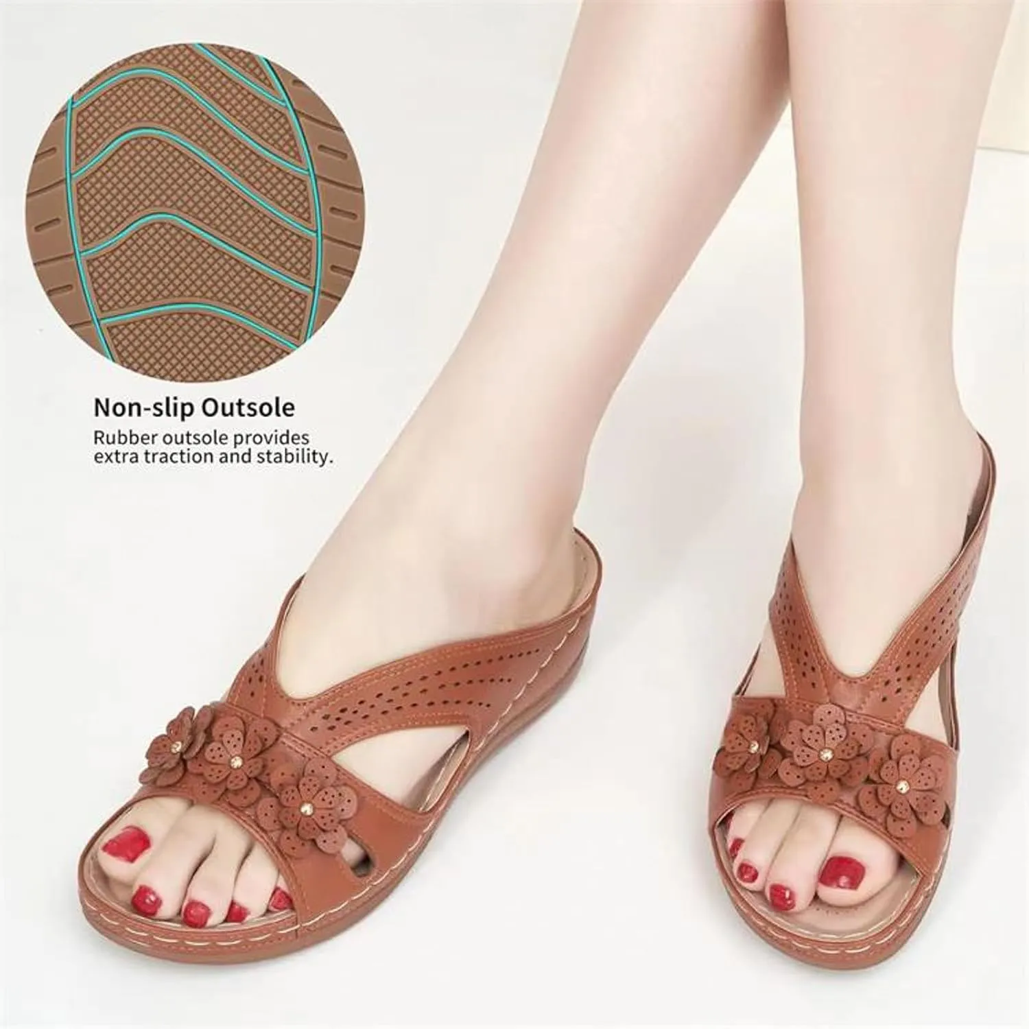 Bohemian Sandals for Women Wedge Shoes 2025 Arch Support Open Toe Fish Mouth Mesh Breathable Slides Lightweight Platform Shoe