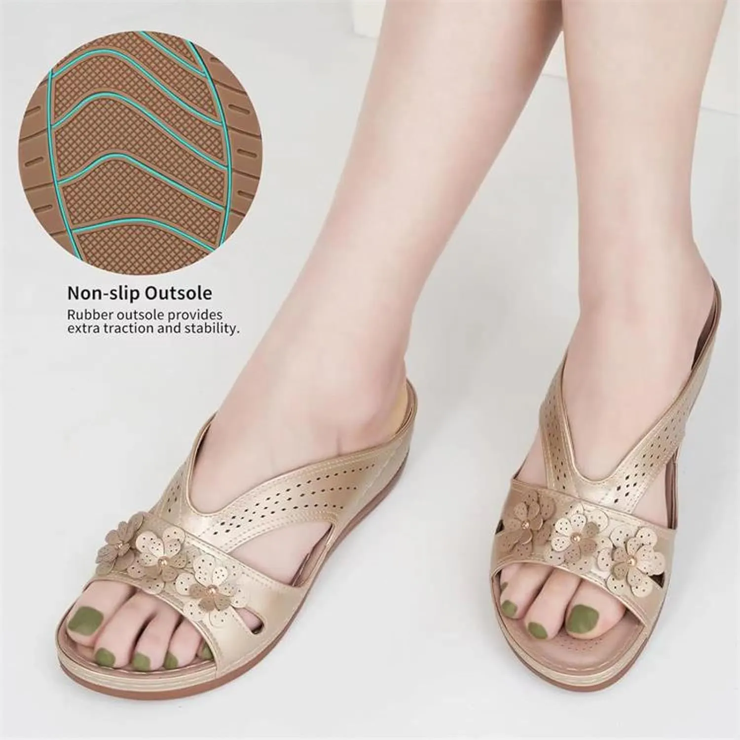 Bohemian Sandals for Women Wedge Shoes 2025 Arch Support Open Toe Fish Mouth Mesh Breathable Slides Lightweight Platform Shoe