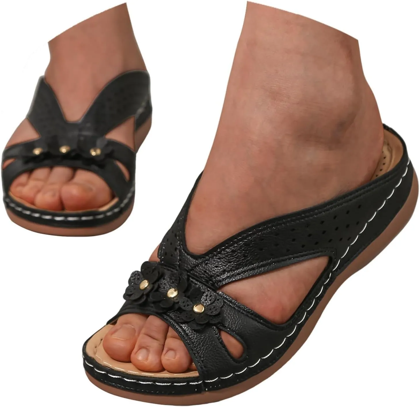Bohemian Sandals for Women Wedge Shoes 2025 Arch Support Open Toe Fish Mouth Mesh Breathable Slides Lightweight Platform Shoe