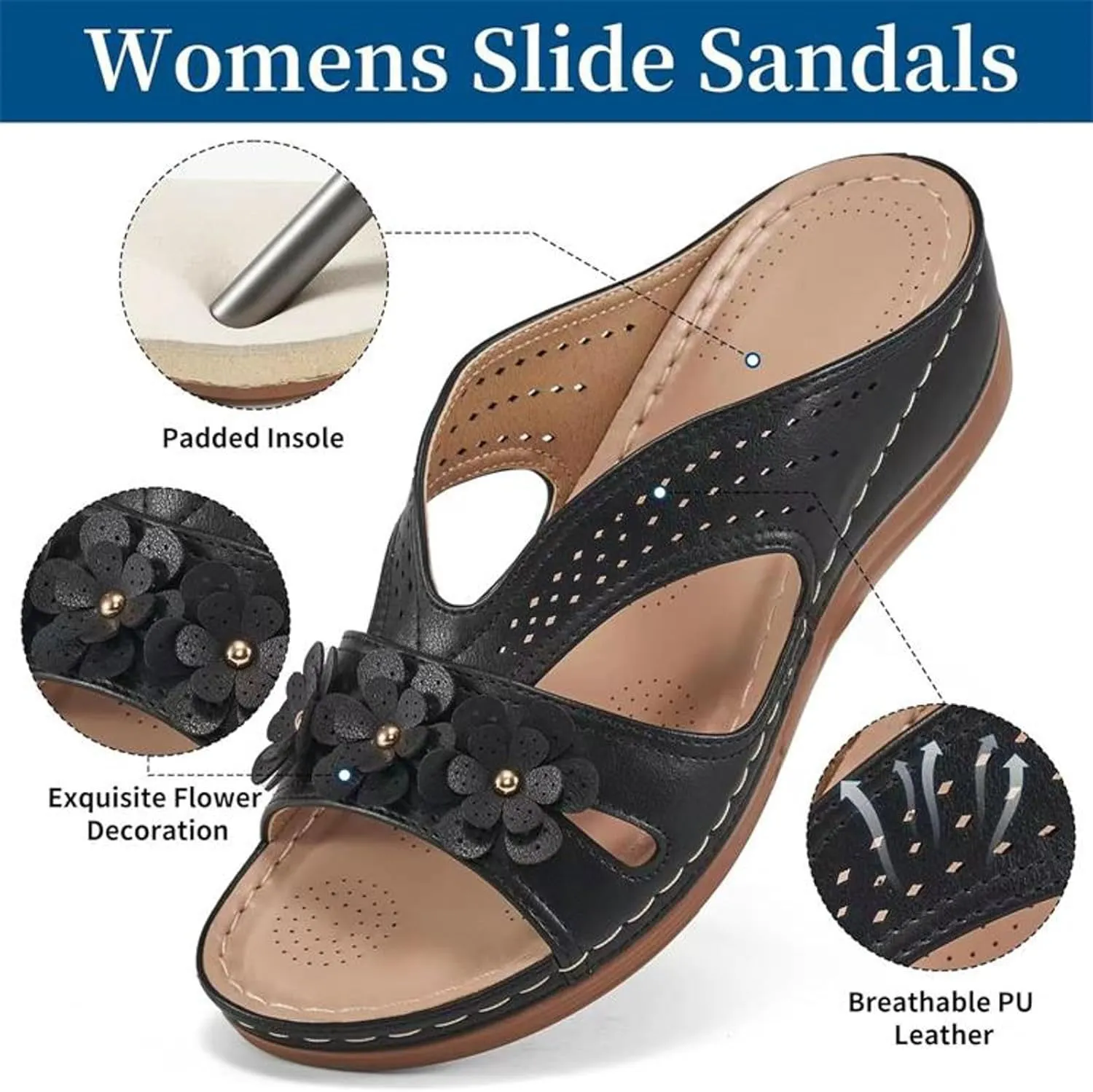 Bohemian Sandals for Women Wedge Shoes 2025 Arch Support Open Toe Fish Mouth Mesh Breathable Slides Lightweight Platform Shoe