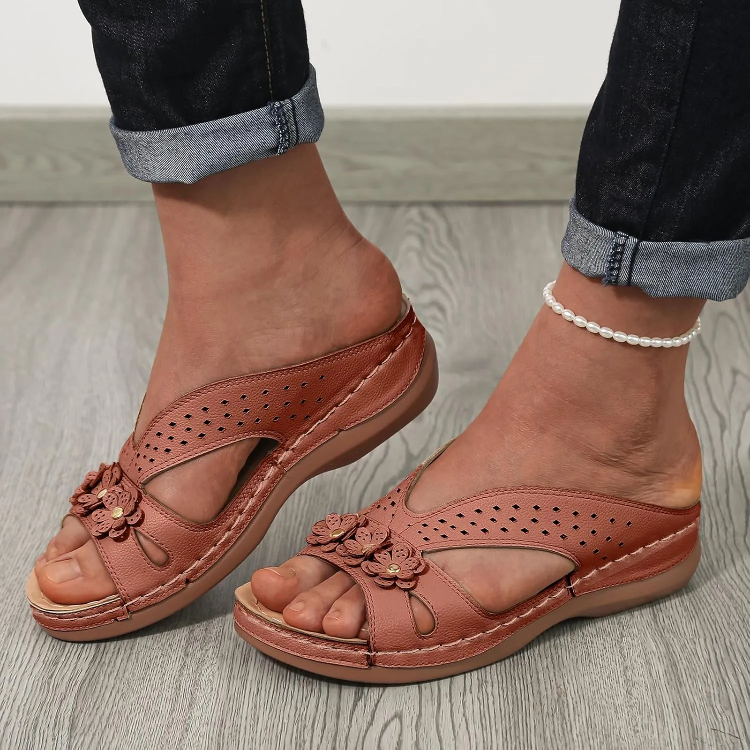 Bohemian Sandals for Women Wedge Shoes 2025 Arch Support Open Toe Fish Mouth Mesh Breathable Slides Lightweight Platform Shoe