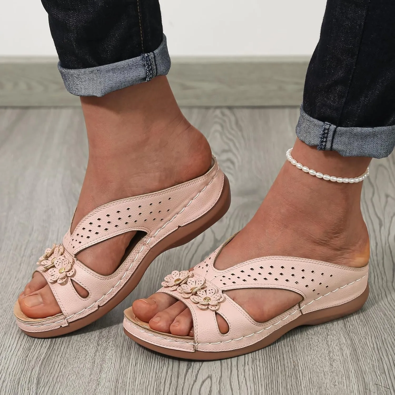 Bohemian Sandals for Women Wedge Shoes 2025 Arch Support Open Toe Fish Mouth Mesh Breathable Slides Lightweight Platform Shoe