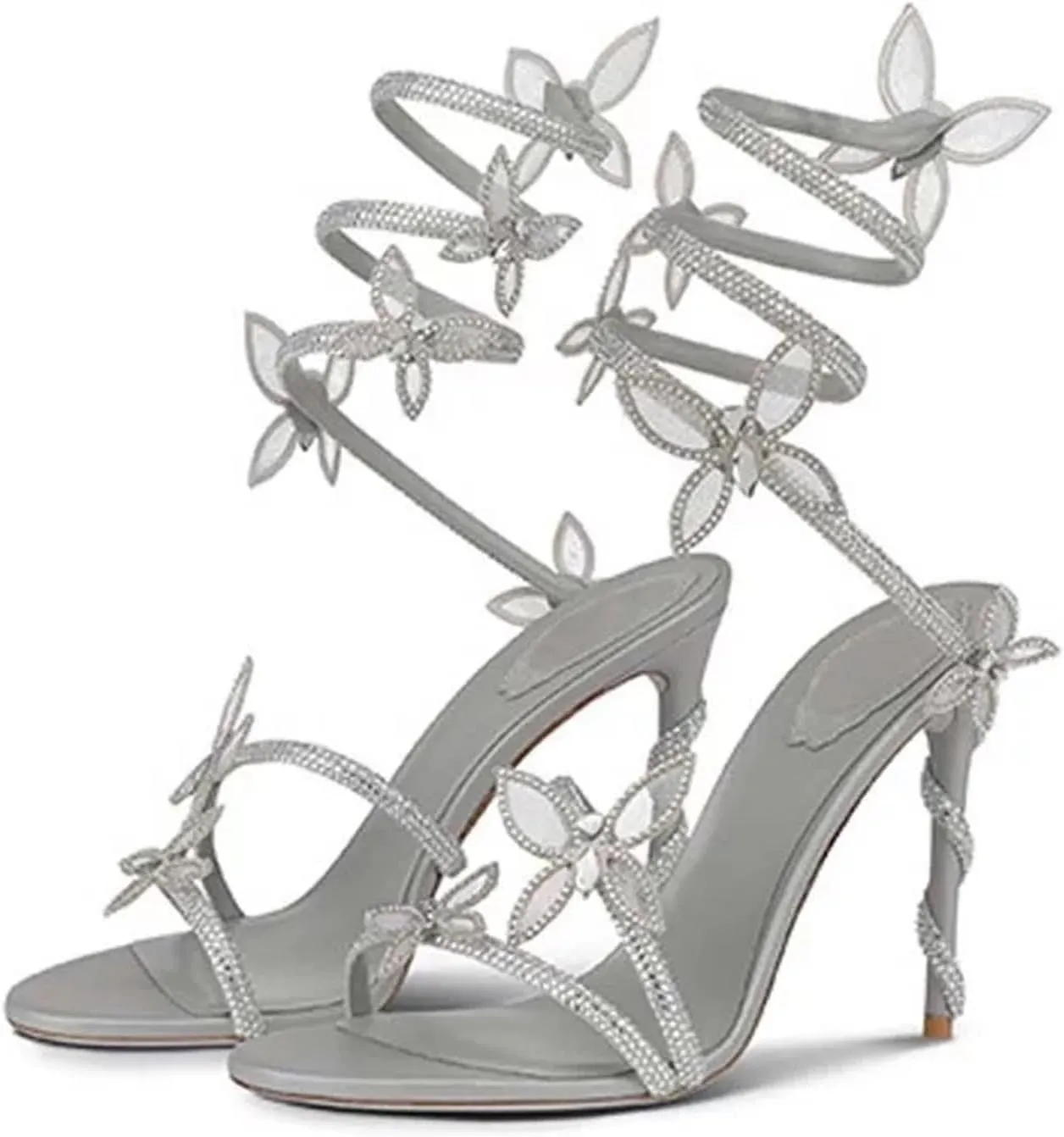 Butterflies Glitter Rhinestone Sandals for Women Bohemia Gladiator Roman Dual Strap Buckle Hollow Out Flat Sandal Dressy Open Toe Knee High Beach Shoes