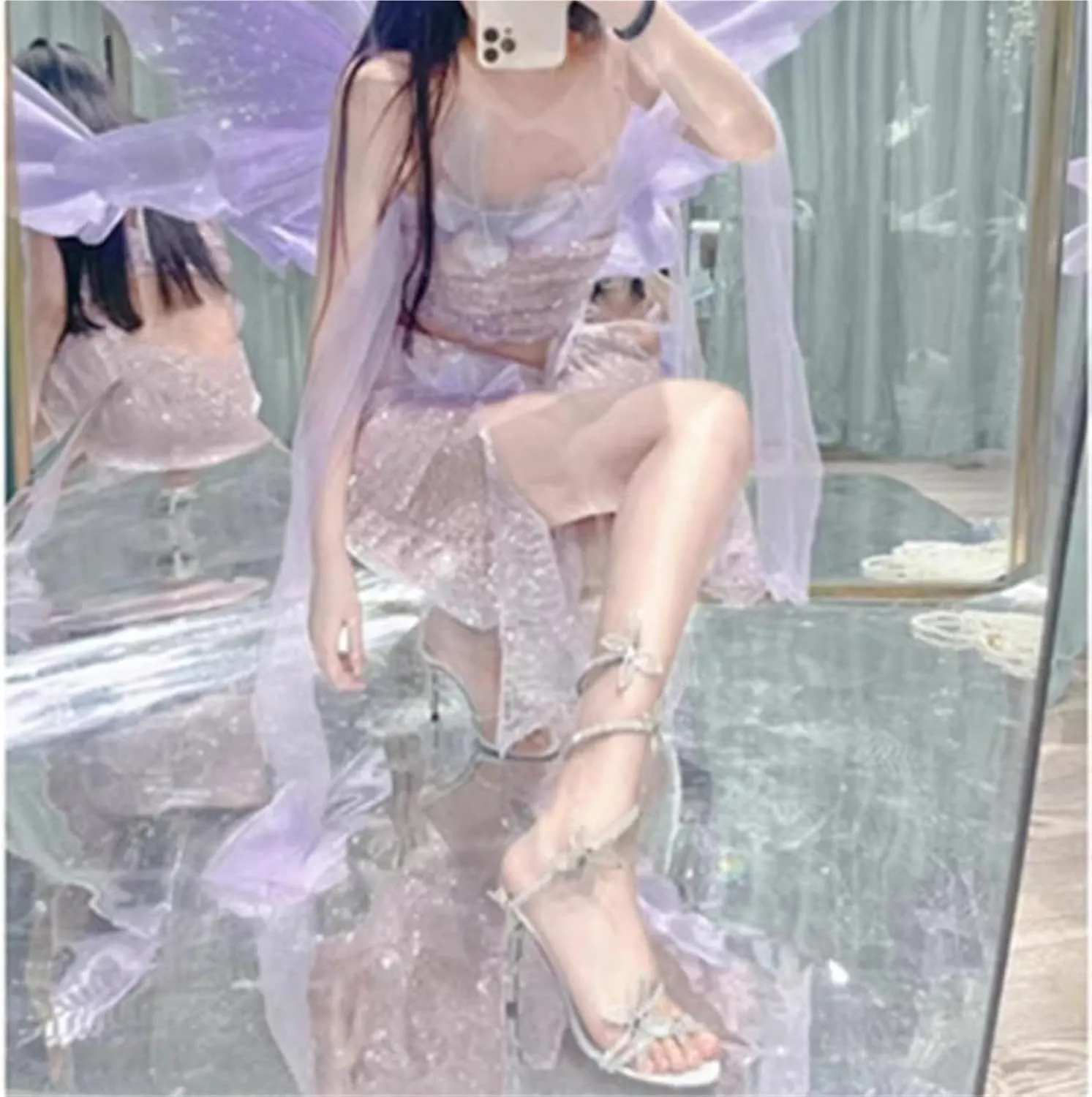 Butterflies Glitter Rhinestone Sandals for Women Bohemia Gladiator Roman Dual Strap Buckle Hollow Out Flat Sandal Dressy Open Toe Knee High Beach Shoes
