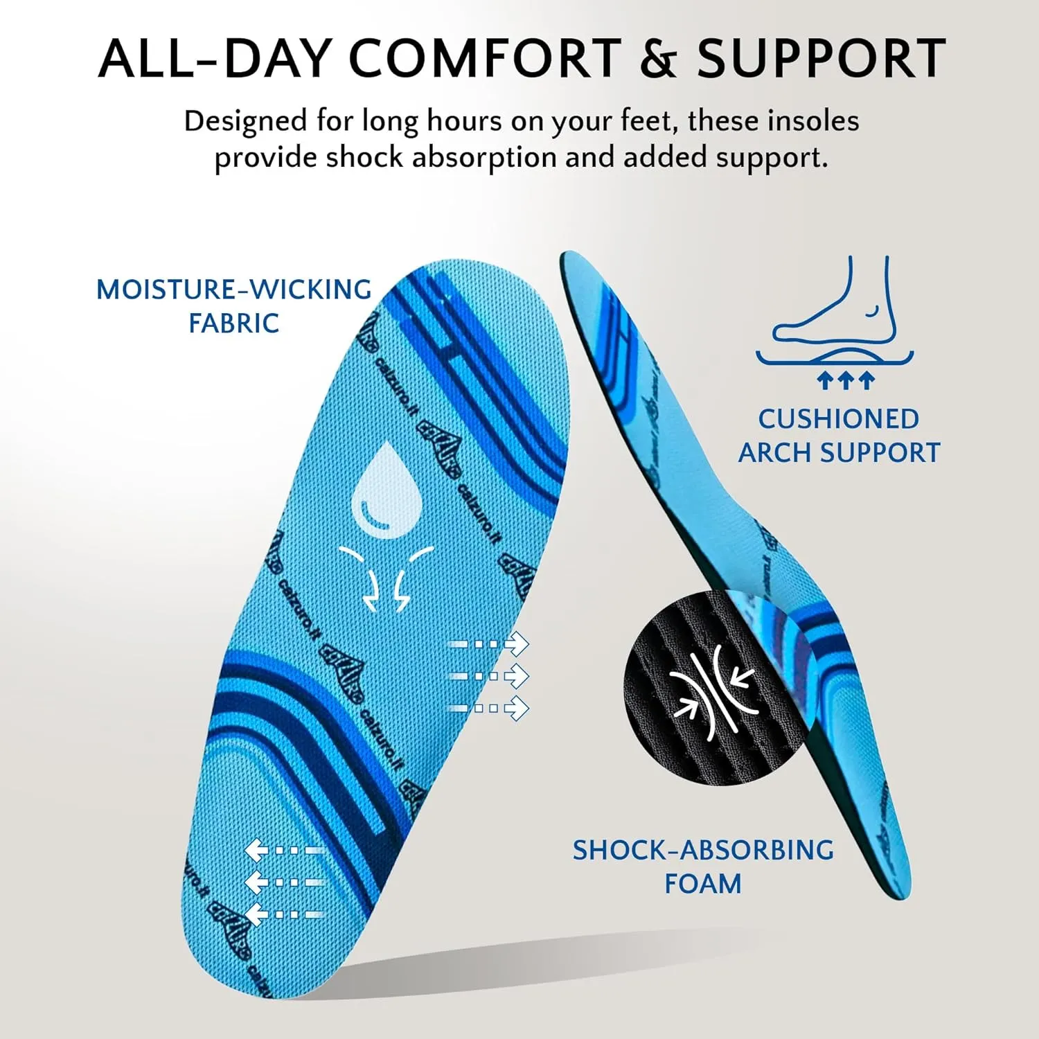 Calzuro Comfort Insole - Molded Foam Shoe Inserts for Women and Men, Cushioned & Supportive, Moisture-Wicking, Machine Washable, Pair - 35/36 US Women's 6.5-7.0 / US Men's 4.5-5.0