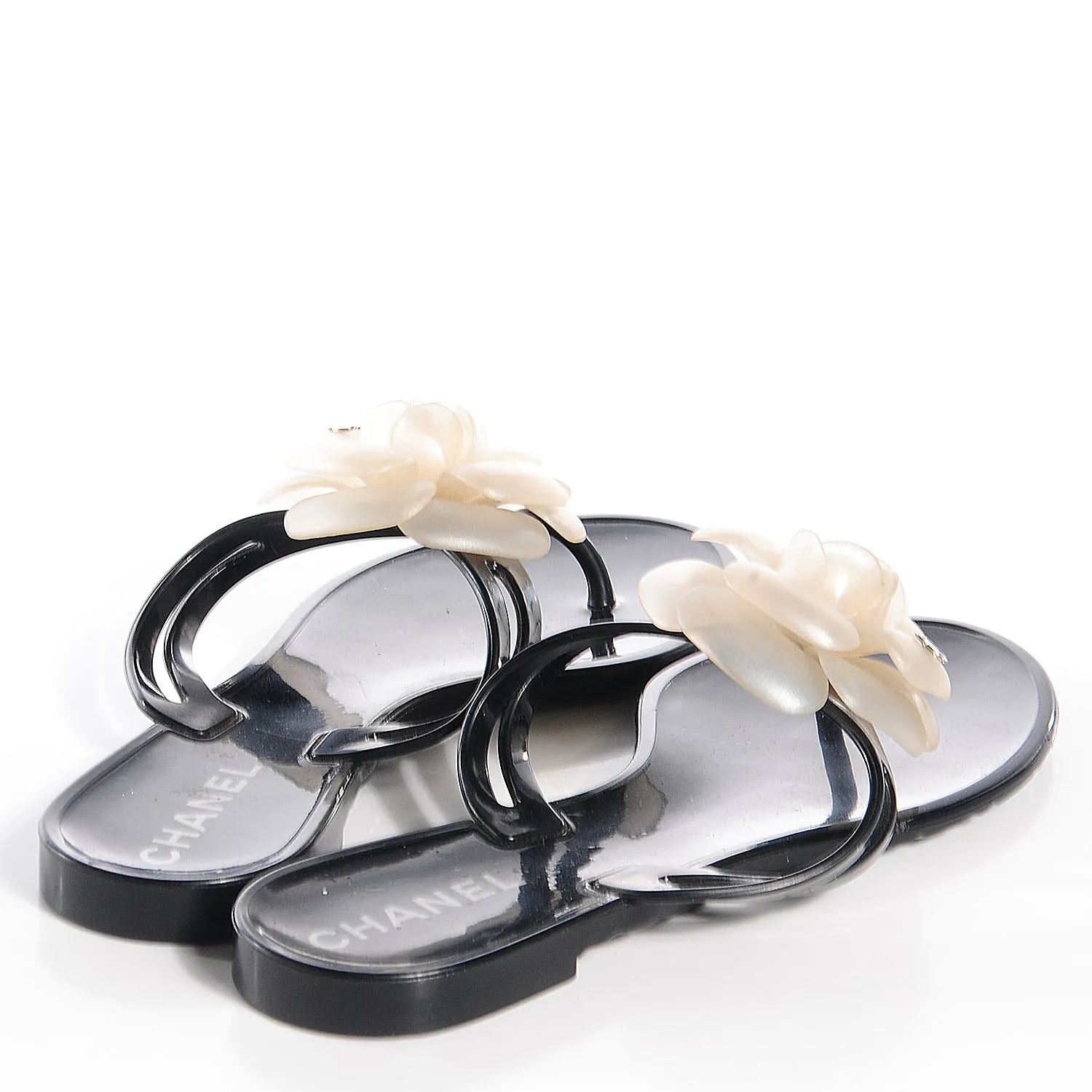 CHANEL CC JELLY CAMELLIA THONG SANDALS
