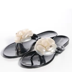 CHANEL CC JELLY CAMELLIA THONG SANDALS