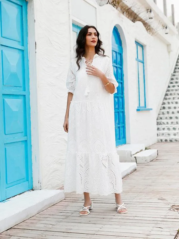 Chic Bohemian V-Neck Cotton Dress - Essential Summer Wardrobe Staple for Women