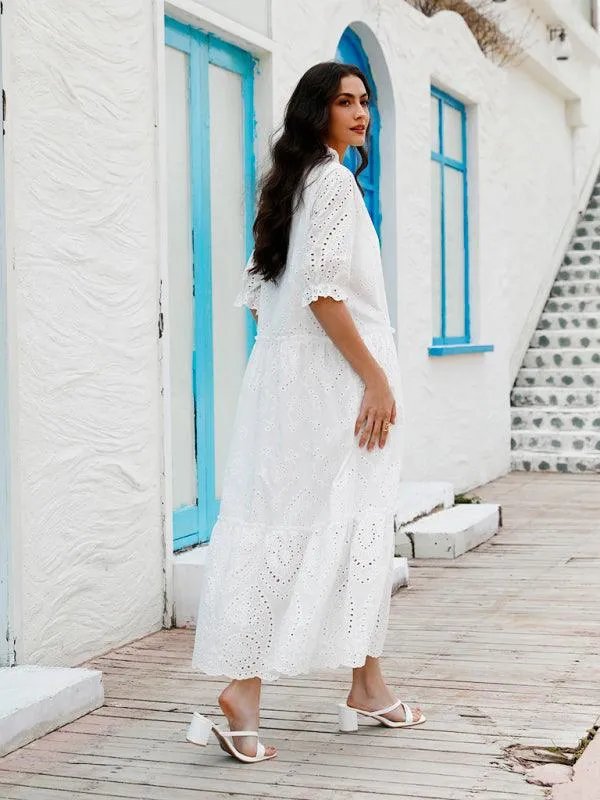 Chic Bohemian V-Neck Cotton Dress - Essential Summer Wardrobe Staple for Women