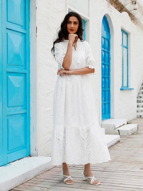 Chic Bohemian V-Neck Cotton Dress - Essential Summer Wardrobe Staple for Women