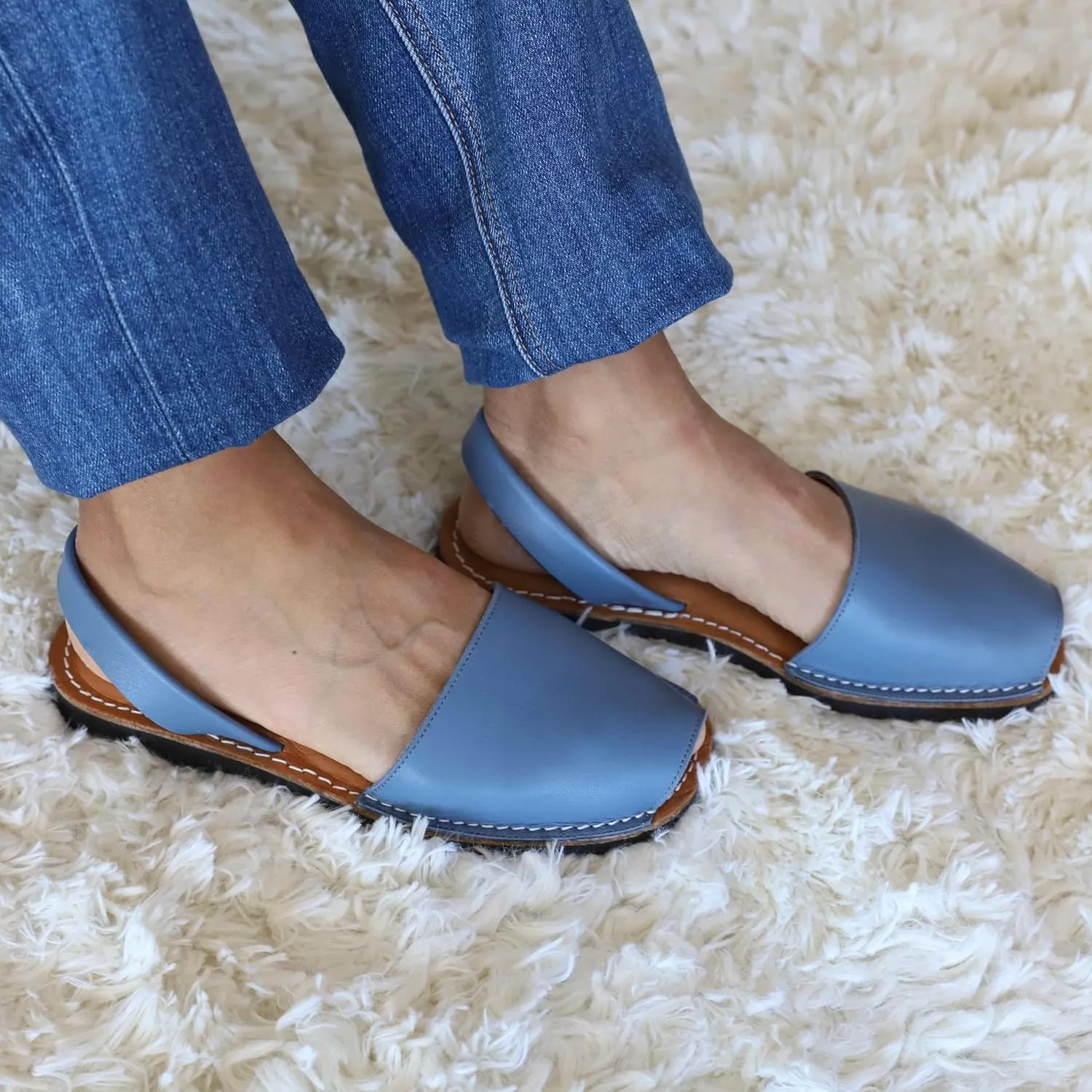 Classic Flat Sandals for Women  Dressy Soft Leather Peep Toe Womens Flat Sandals, Casual Slip on Flats