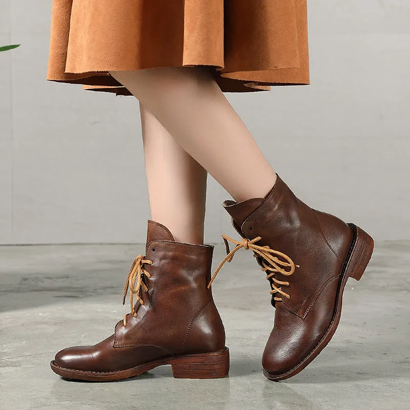 Classic Versatile Lace-up Leather Martin Boots