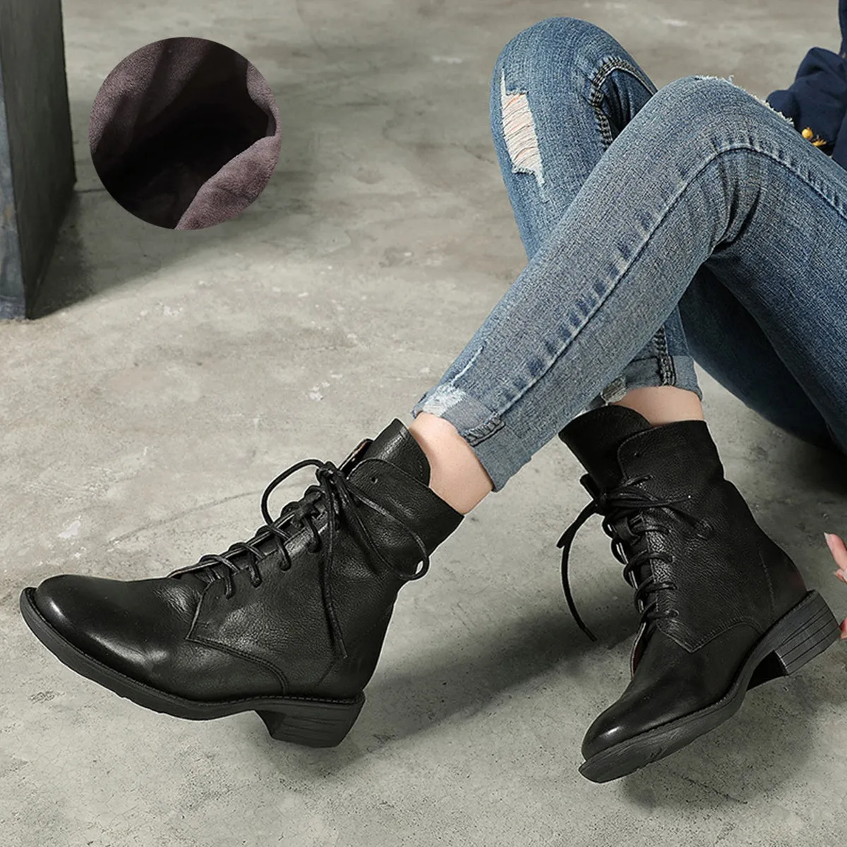 Classic Versatile Lace-up Leather Martin Boots