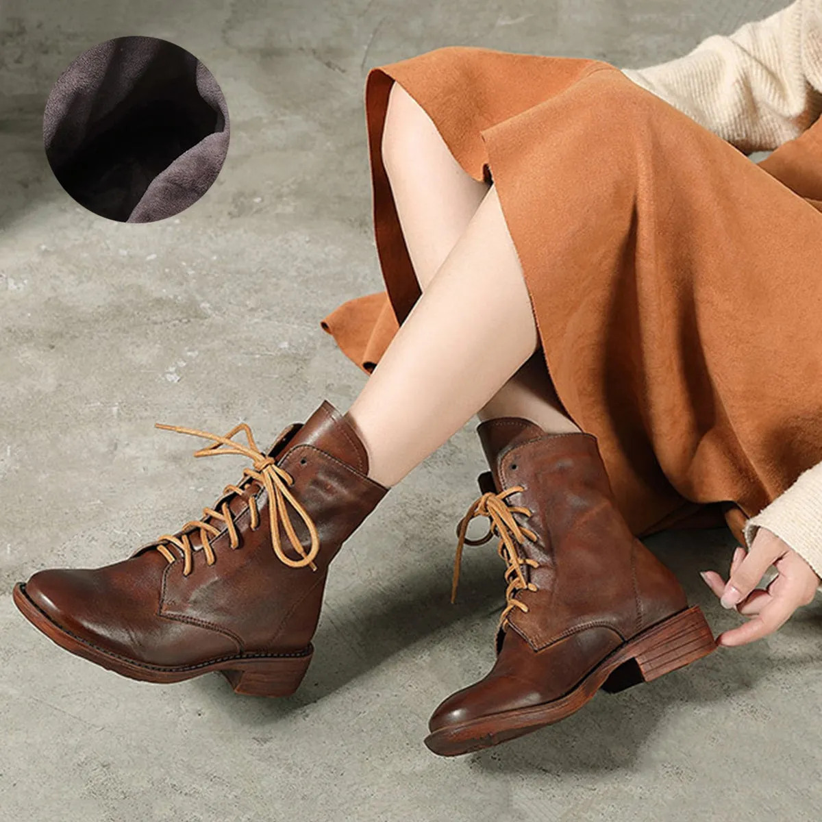 Classic Versatile Lace-up Leather Martin Boots