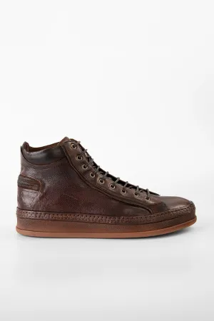 COLE cognac welted distressed high sneakers.