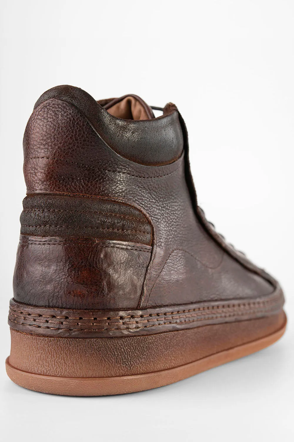 COLE cognac welted distressed high sneakers.
