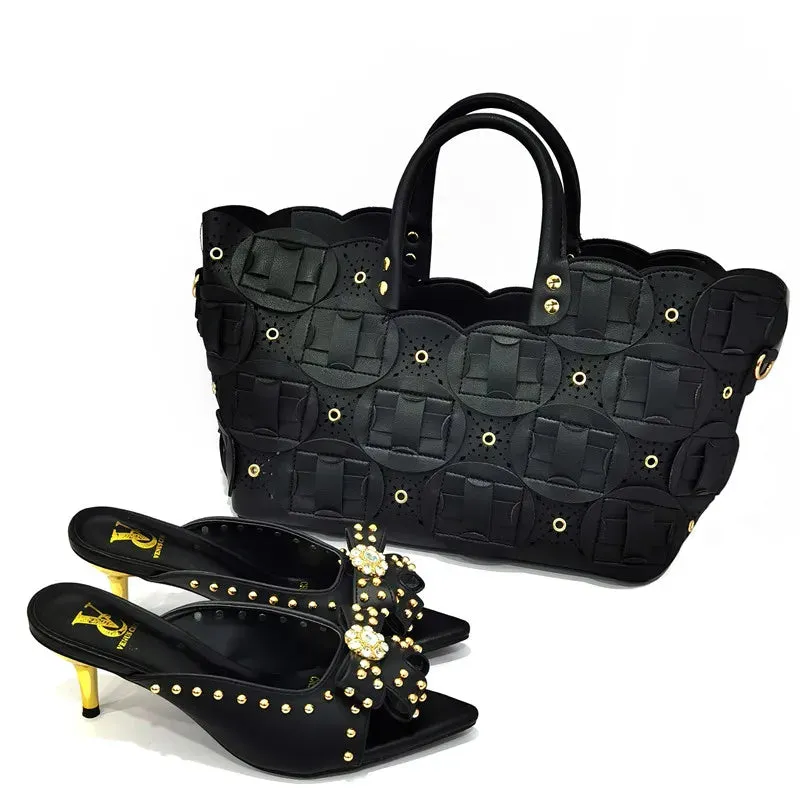 Comfortable streamline pointed shiny Small drill shoes with bags