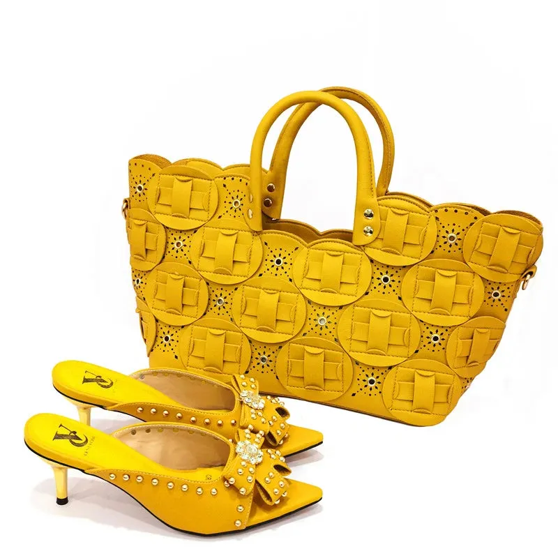 Comfortable streamline pointed shiny Small drill shoes with bags